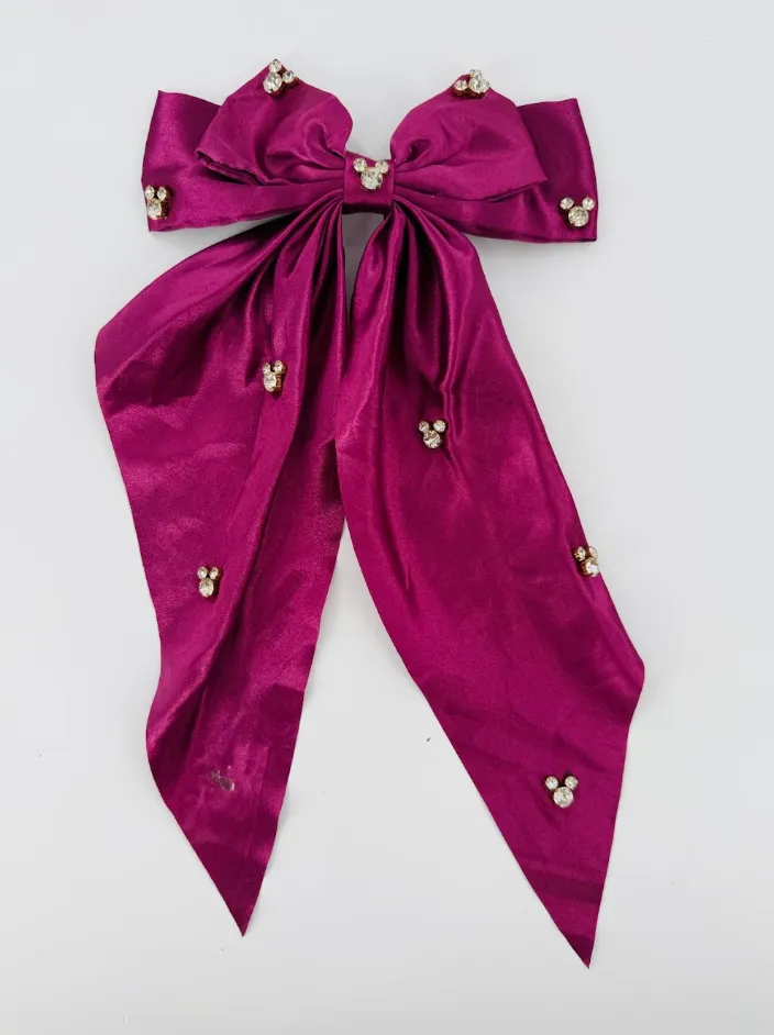 Maroon Satin Bling Bow - 1953 Designs