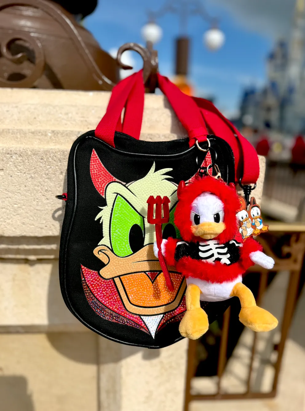 Rhinestone Donald Duck Halloween Glow-in-the-Dark Mini Big Face Canvas Tote