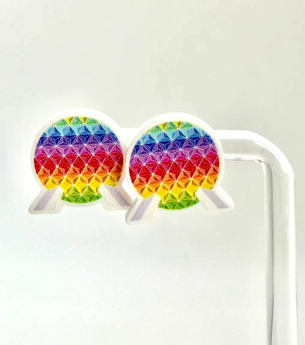 Rainbow Spaceship Earth Stud Earrings - Mommin with the Mouse