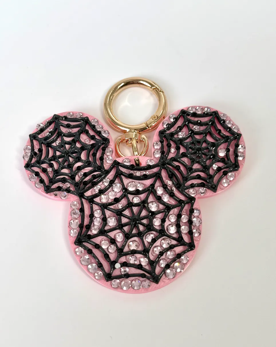 Pink Mickey Spider Web Halloween Crystal Bag Charm - Aden + Louise