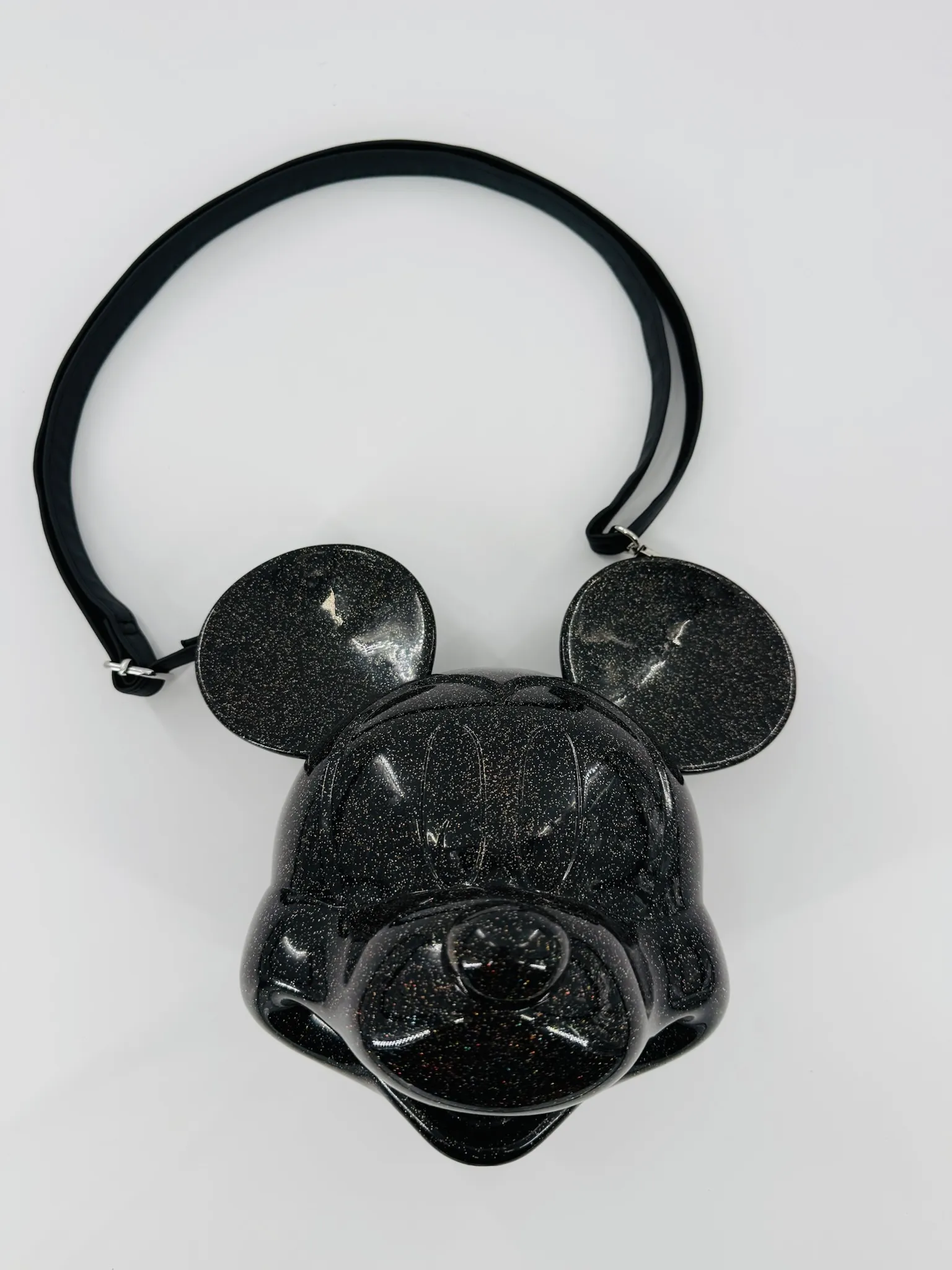 Mickey Head Face Black Iridescent Glitter Hard Shell Purse Loungefly