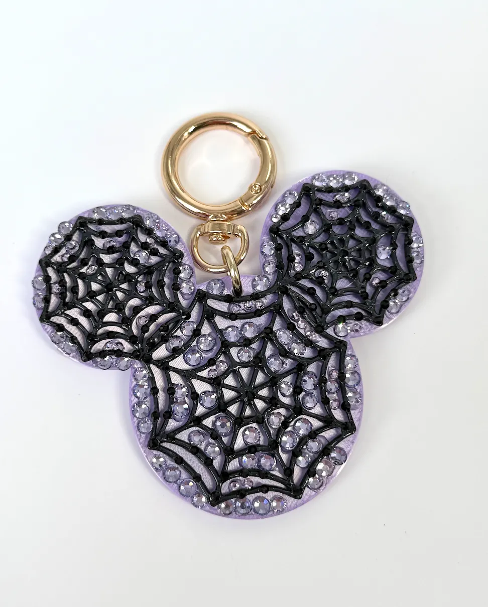 Purple Mickey Spider Web Halloween Crystal Bag Charm - Aden + Louise