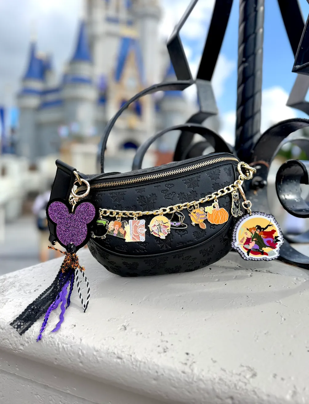 Purple Mickey Ribbon Halloween Crystal Bag Charm - Aden + Louise