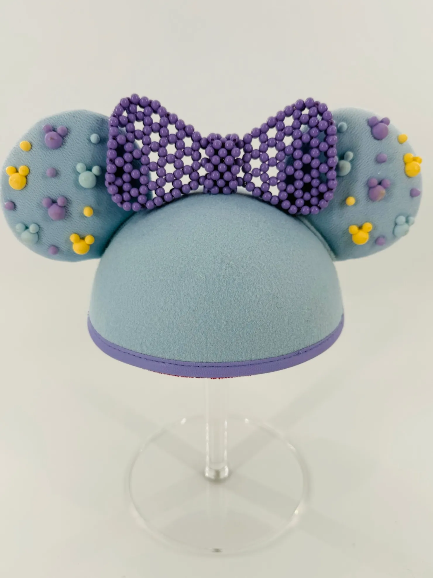 Disney Parks Minnie Mouse Beaded Purple Blue Ear Hat for Adults