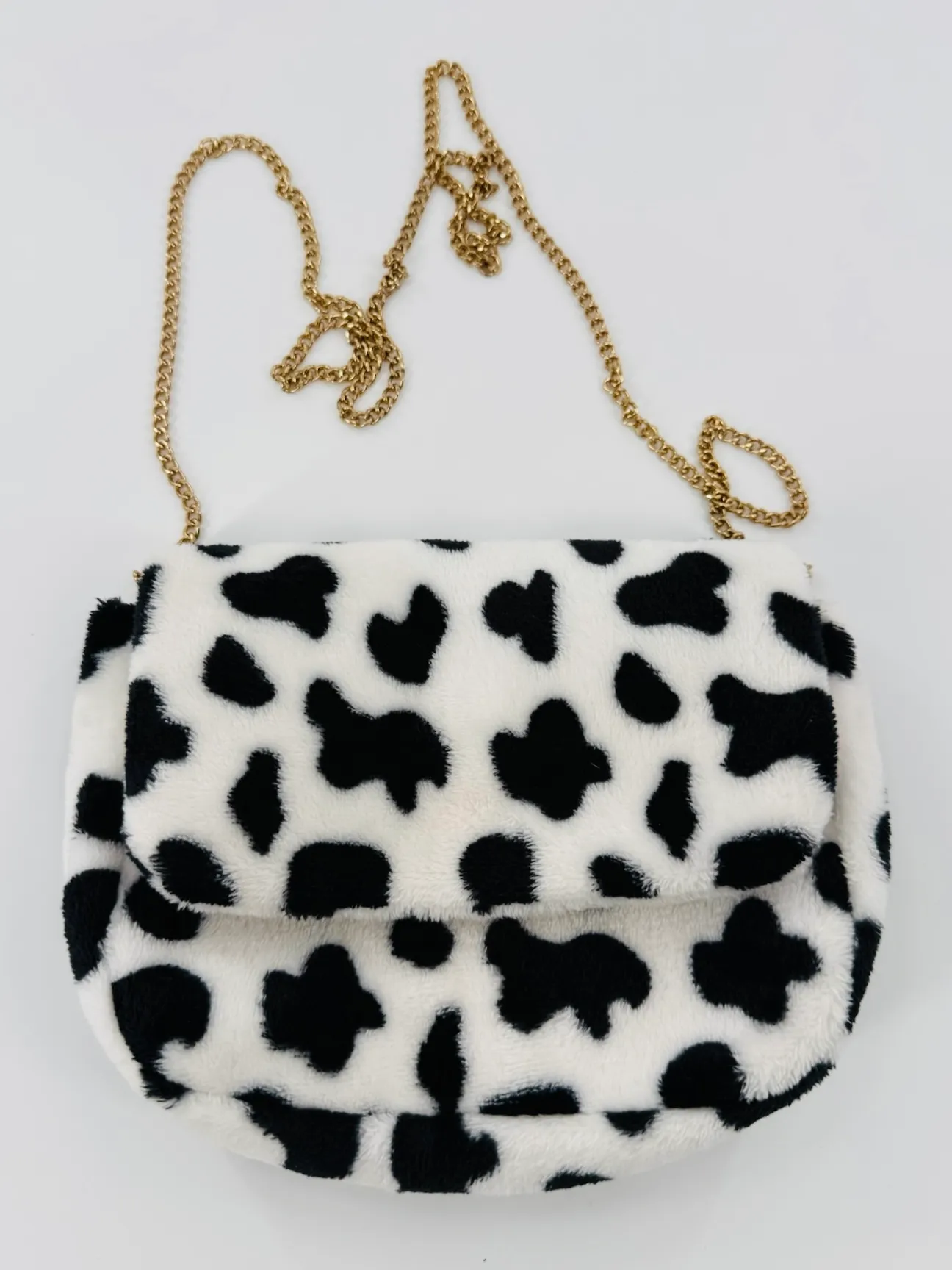 Women Fashion Leopard / Cow Print Shoulder Bag Fluffy Plush Handbag Cow Print Crossbody Purse Faux Fur with Chain Strap