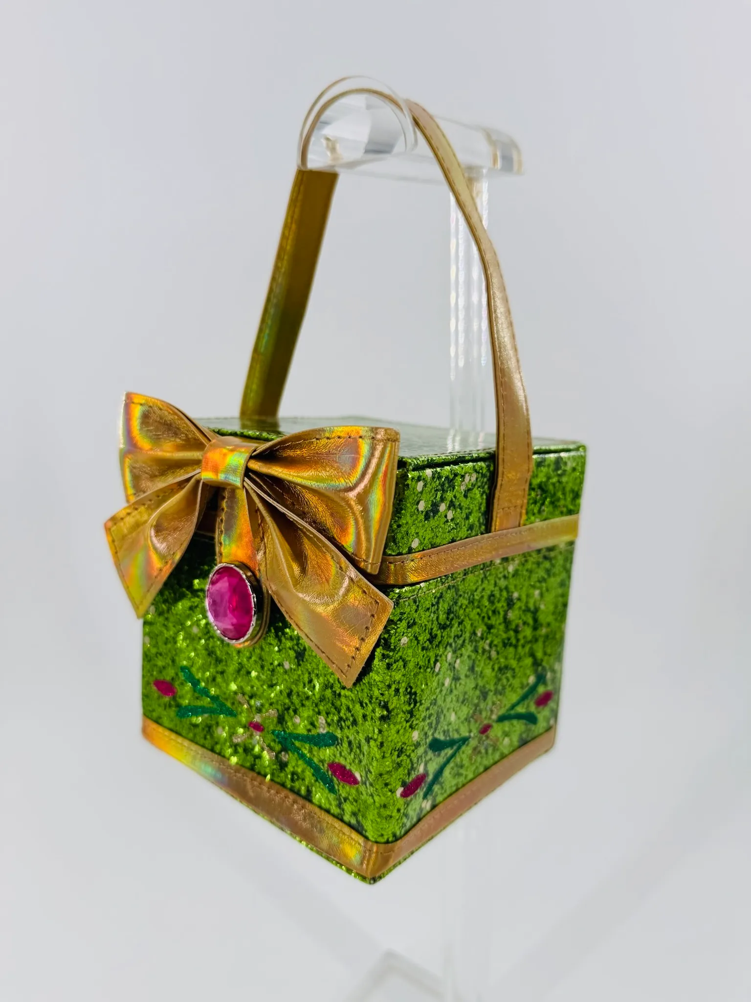 Disney Parks Present Green Sparkle Gold Trim Small Box Handbag