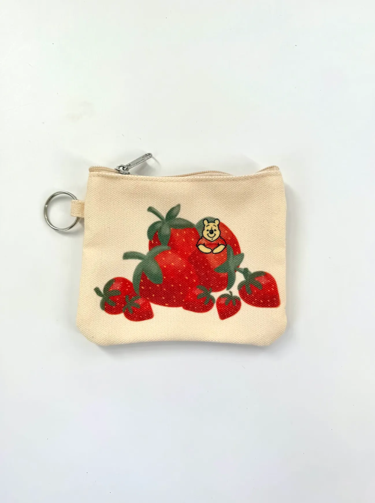 Winnie the Pooh Strawberry Canvas Coin Pouch Bag Charm