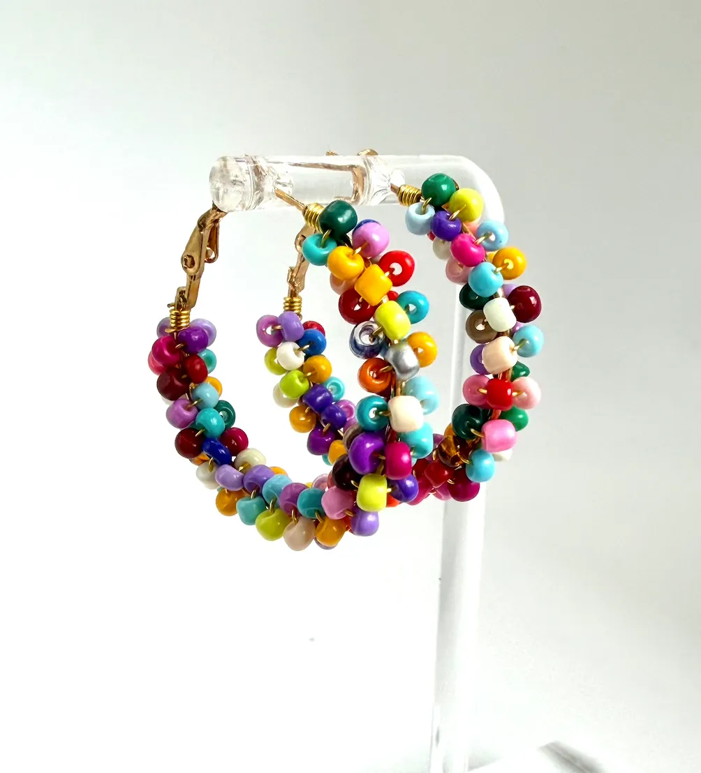 Rainbow Beaded Hoop Earrings