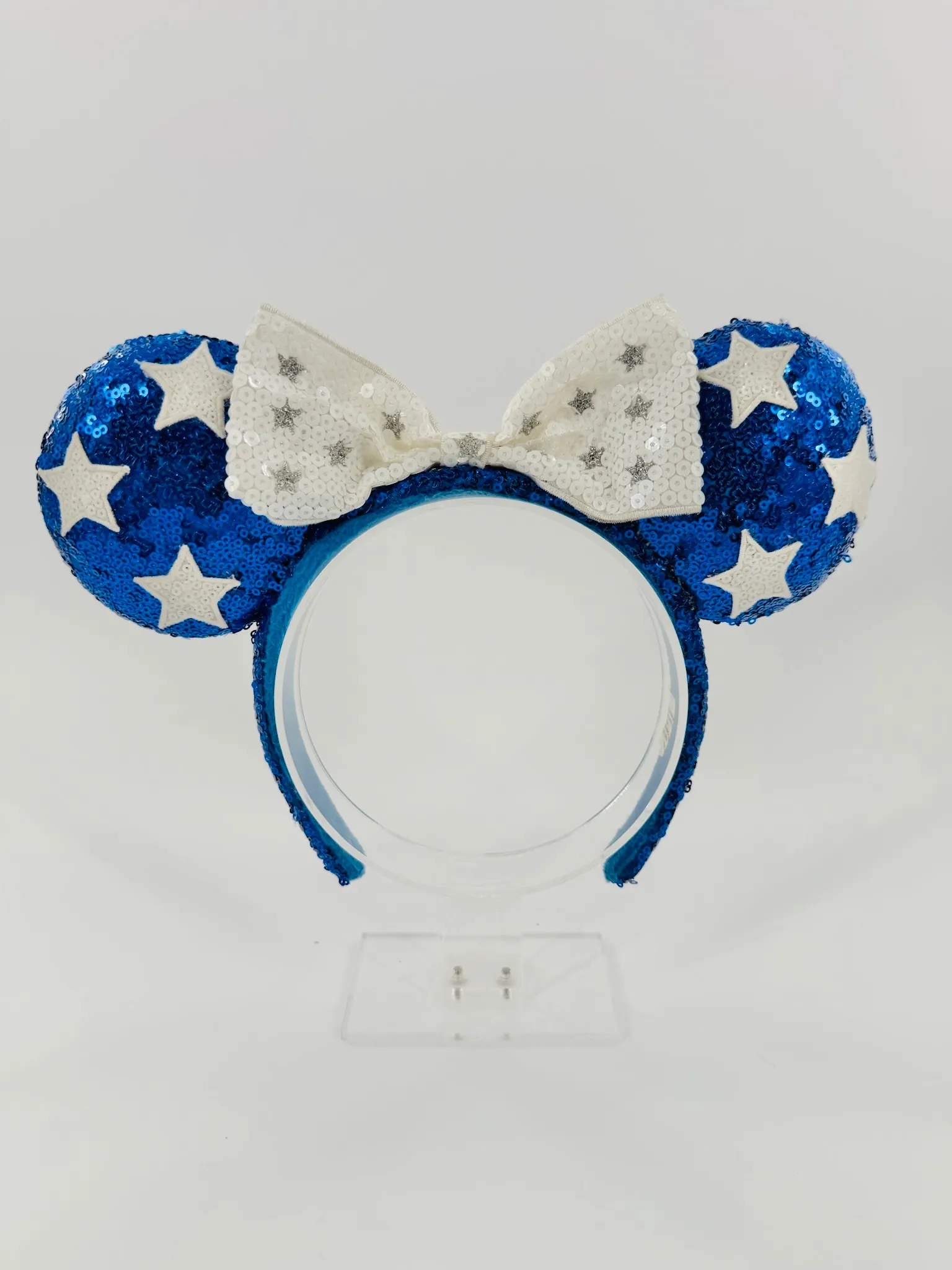 Disney Mickey Mouse Blue Sequin Ears Headband with Silver Star Bow