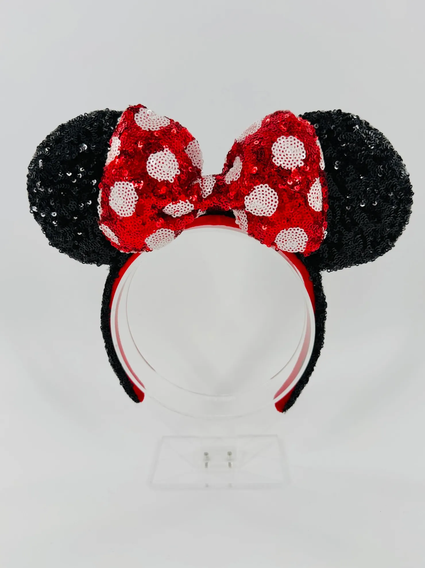 Disney Parks White and Red Polka Dot Bow Sequins Minnie Mouse Ear Headbands