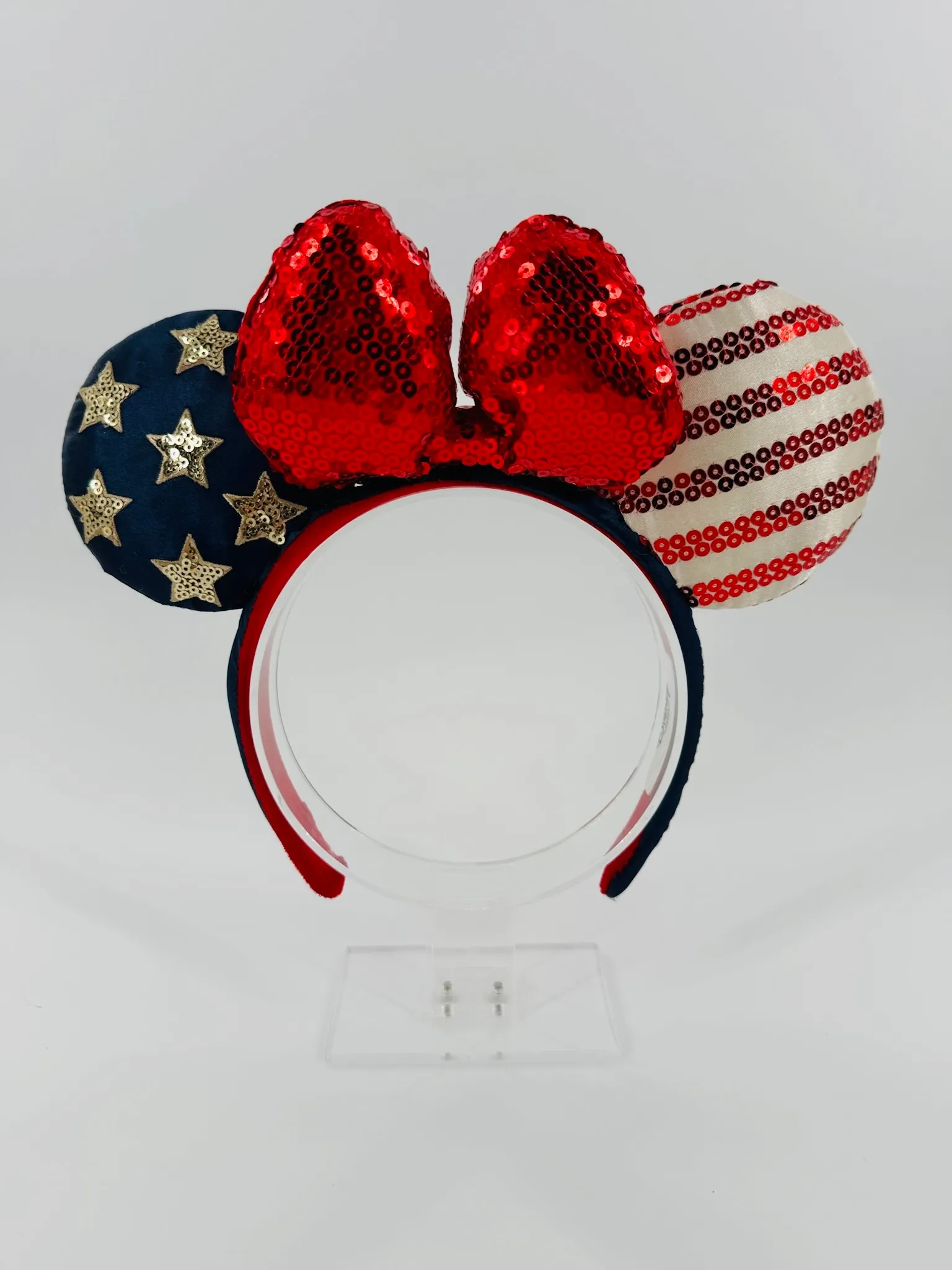 Bow Minnie Ears Stars American Flag Disney Parks Sequins Mickey Mouse
