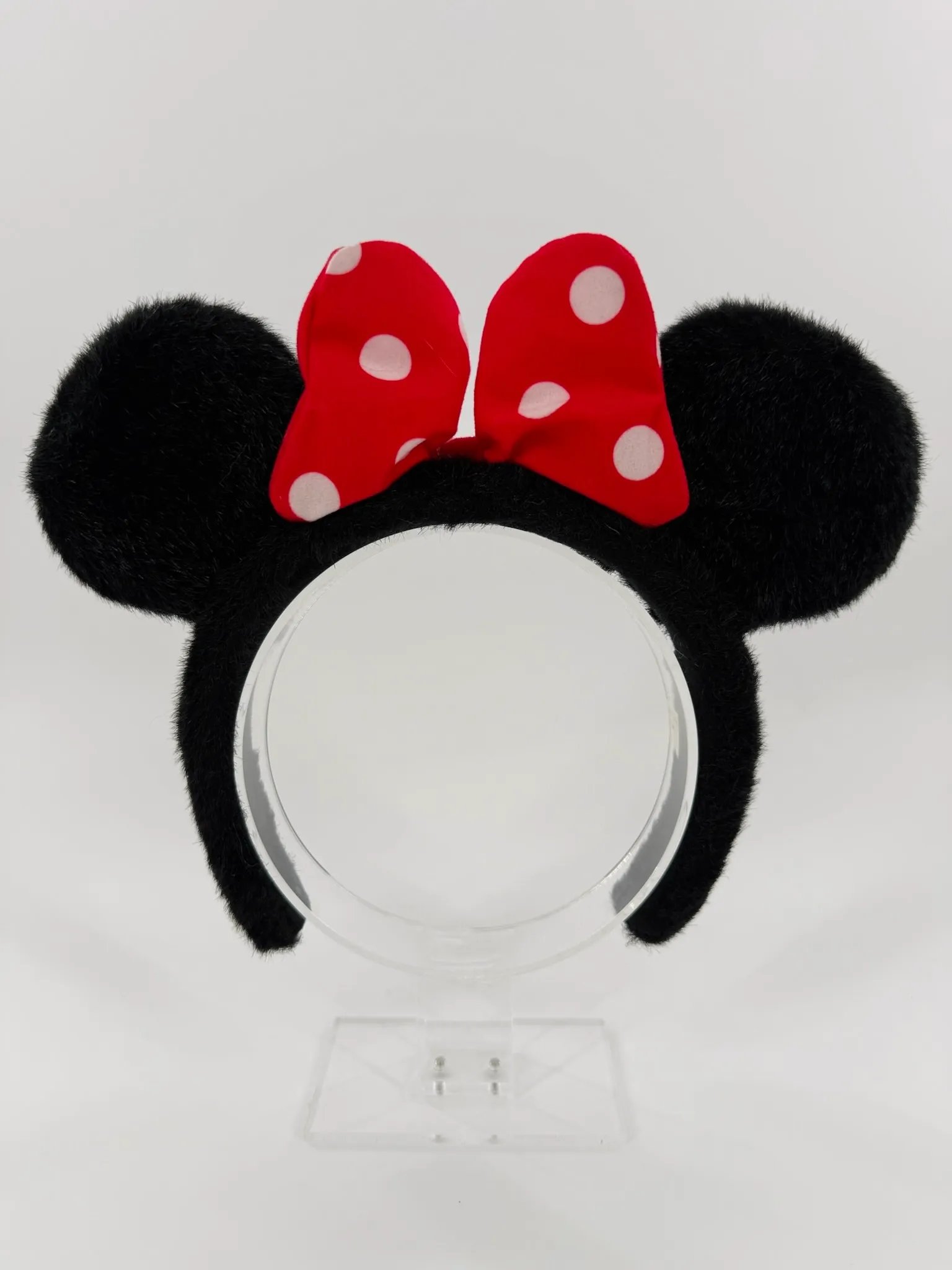 Minnie Mouse Plush Ear Headband with Red Polka Dot Bow