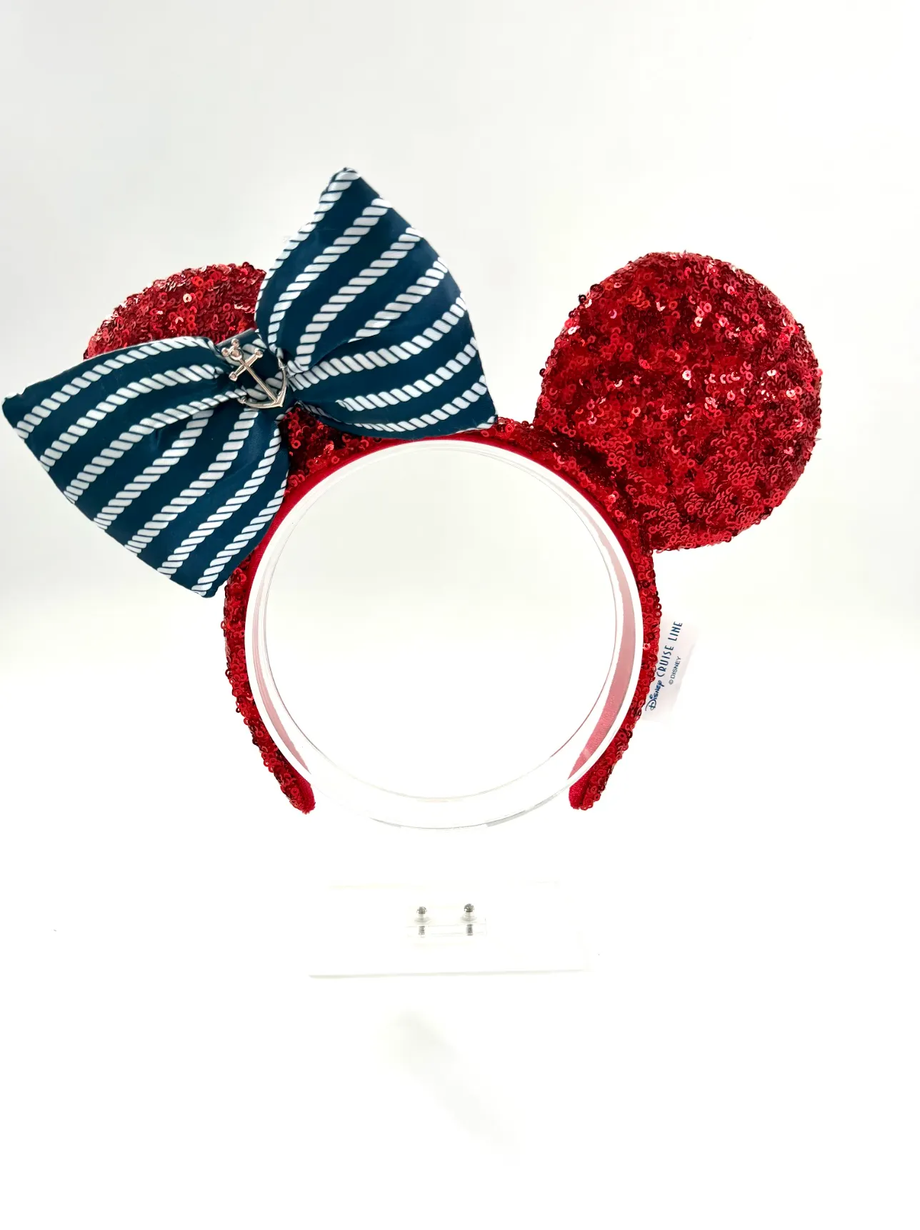 Minnie Mouse Red Sequin Anchor Blue Striped Bow Ears Headband - Disney Cruise Line
