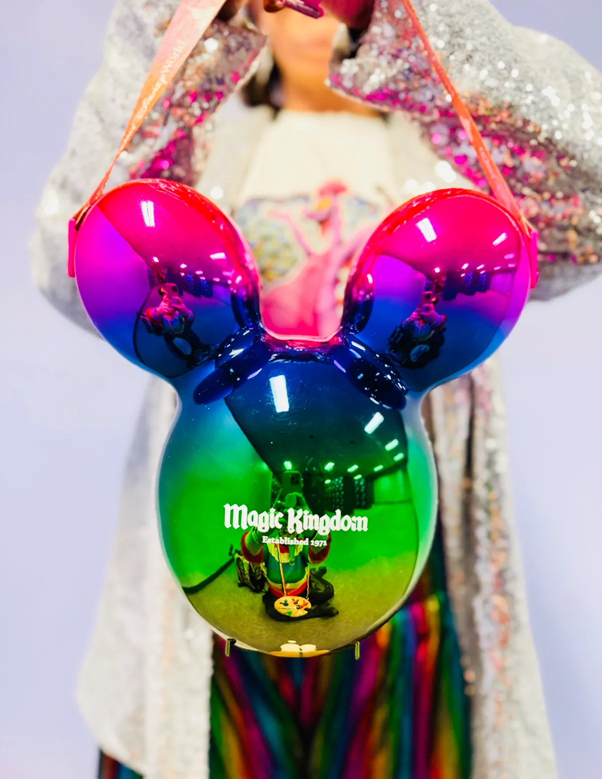 Disney 50th Anniversary Metallic Rainbow Mickey Balloon Popcorn Bucket w/Strap