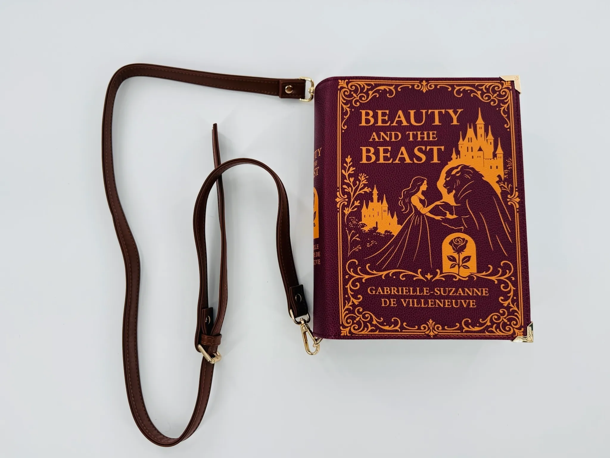 Beauty and the Beast Crossbody Shoulder Bag - Book Purse Clutch, Burgundy Large
