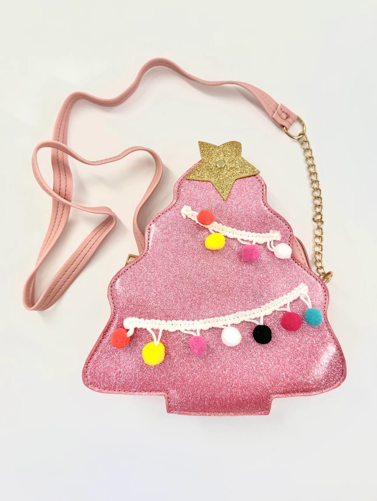Pink Sparkly Christmas Tree Crossbody Bag