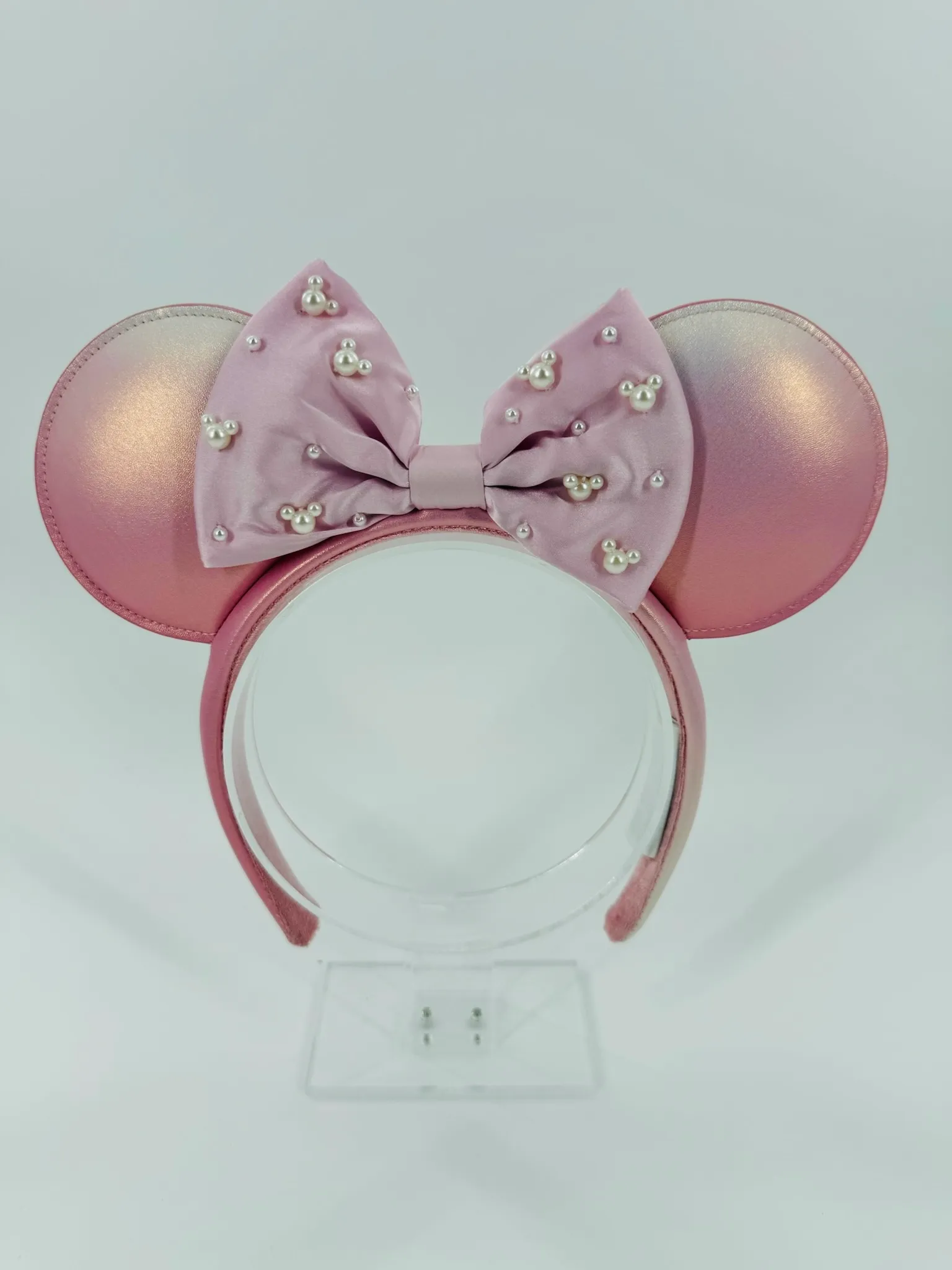 Disney Parks Minnie Mouse Pearled Ear Headband Adults Rose Pearl