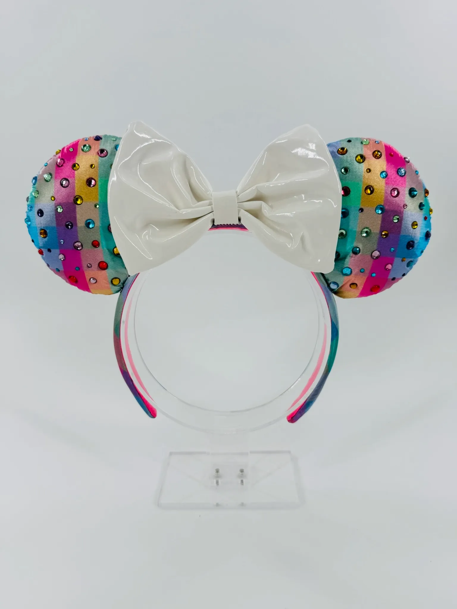 BaubleBar Disney Pastel Plaid Rainbow Crystals Minnie Mouse Ears Headband