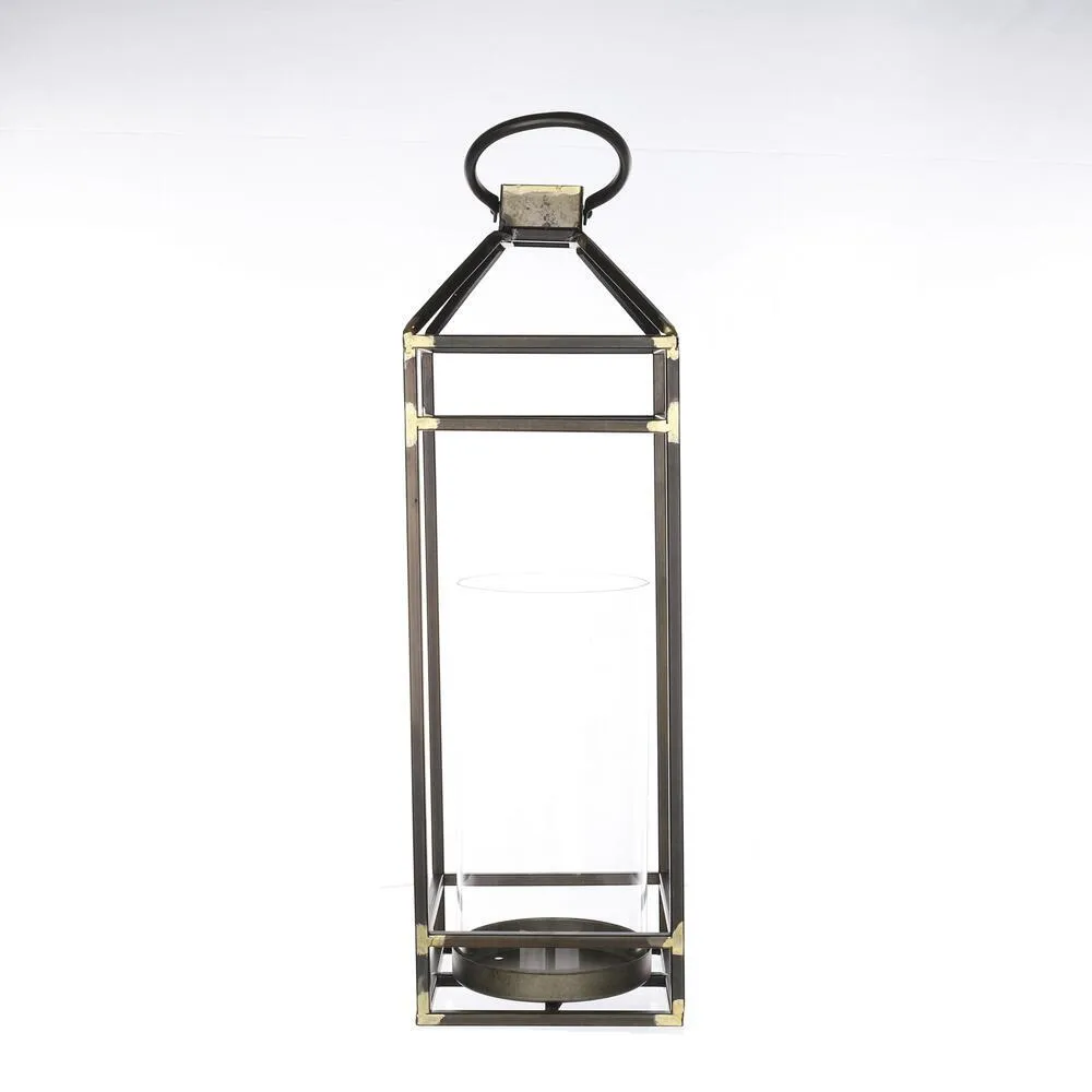 23" Black Metal & Glass Lantern