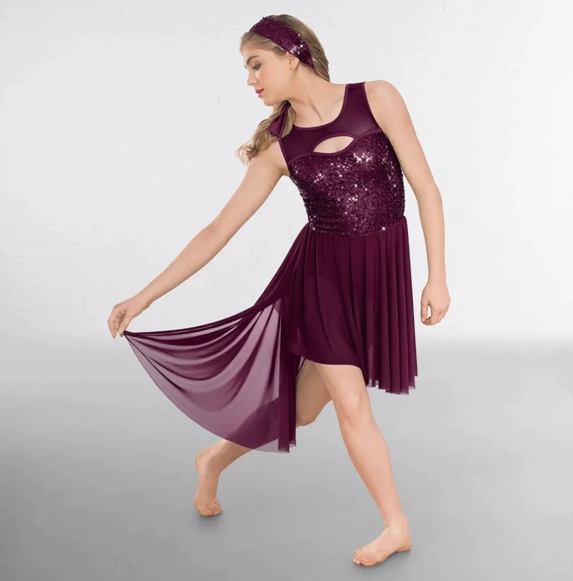 Sequin Burgundy Asymmetrical Dress 