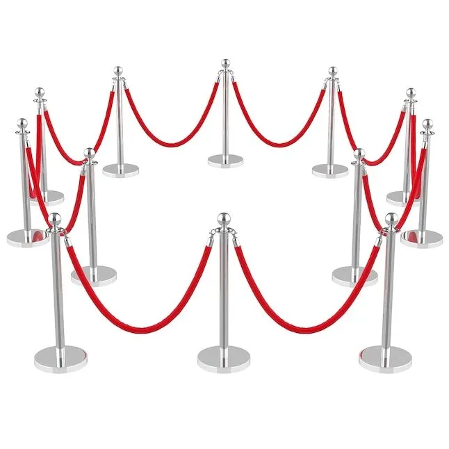 Crowd Control Stanchions, 12Pcs Silver Post w/base & 10 Ropes