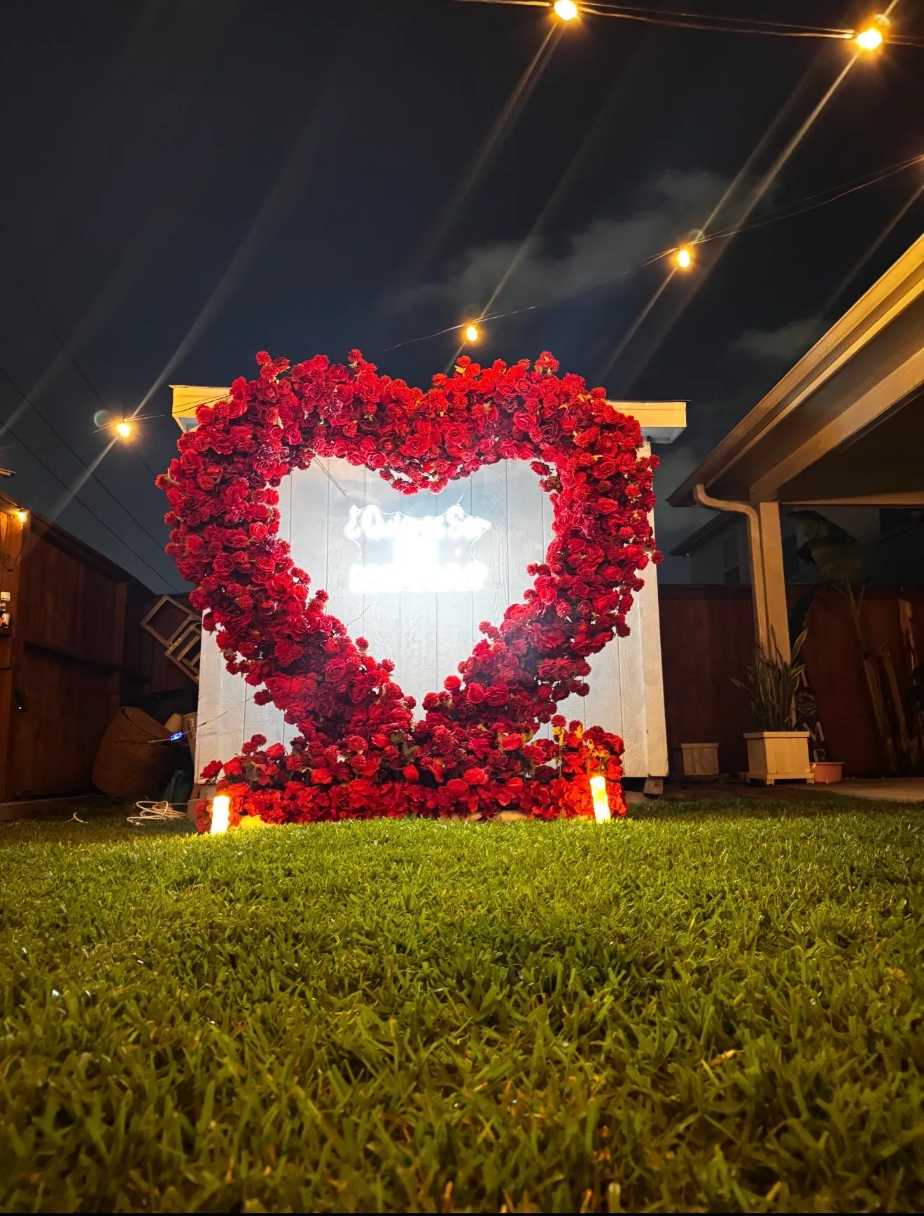 Proporsal Red Flower Heart arch And LED Sign