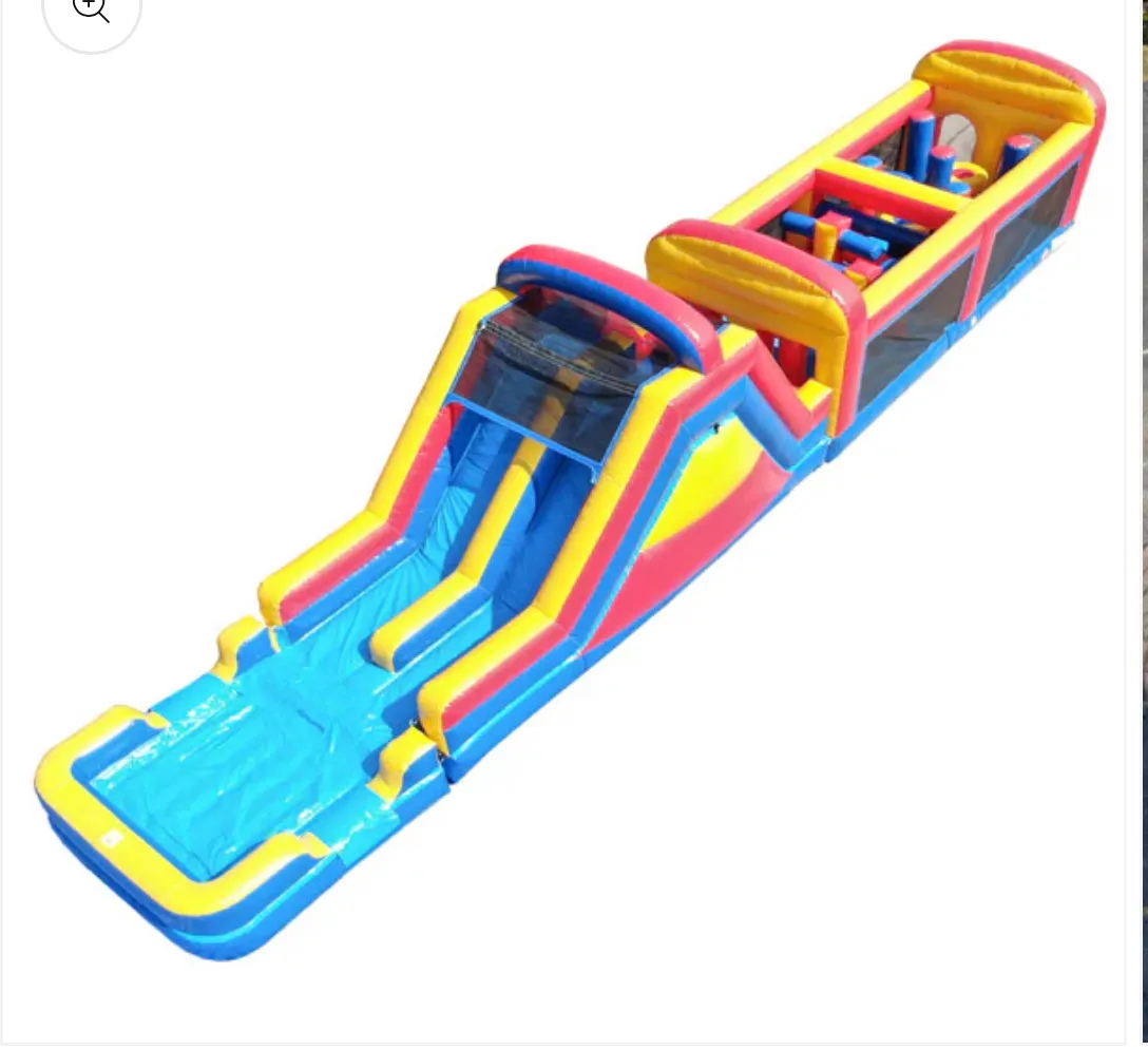 60' Obstacle Course w/ wet/dry slide & removable pool