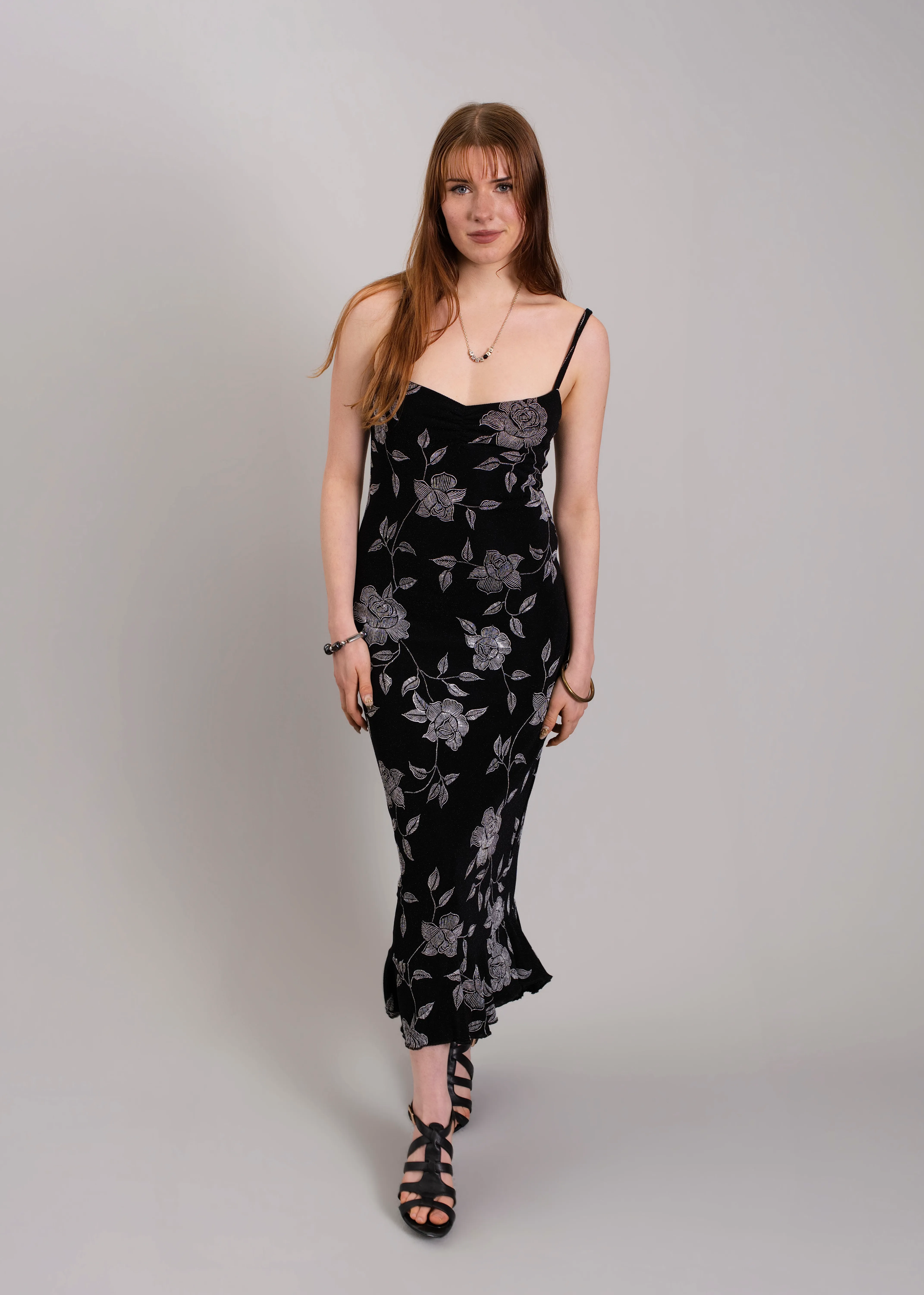 Vintage silver and black flowery maxi 