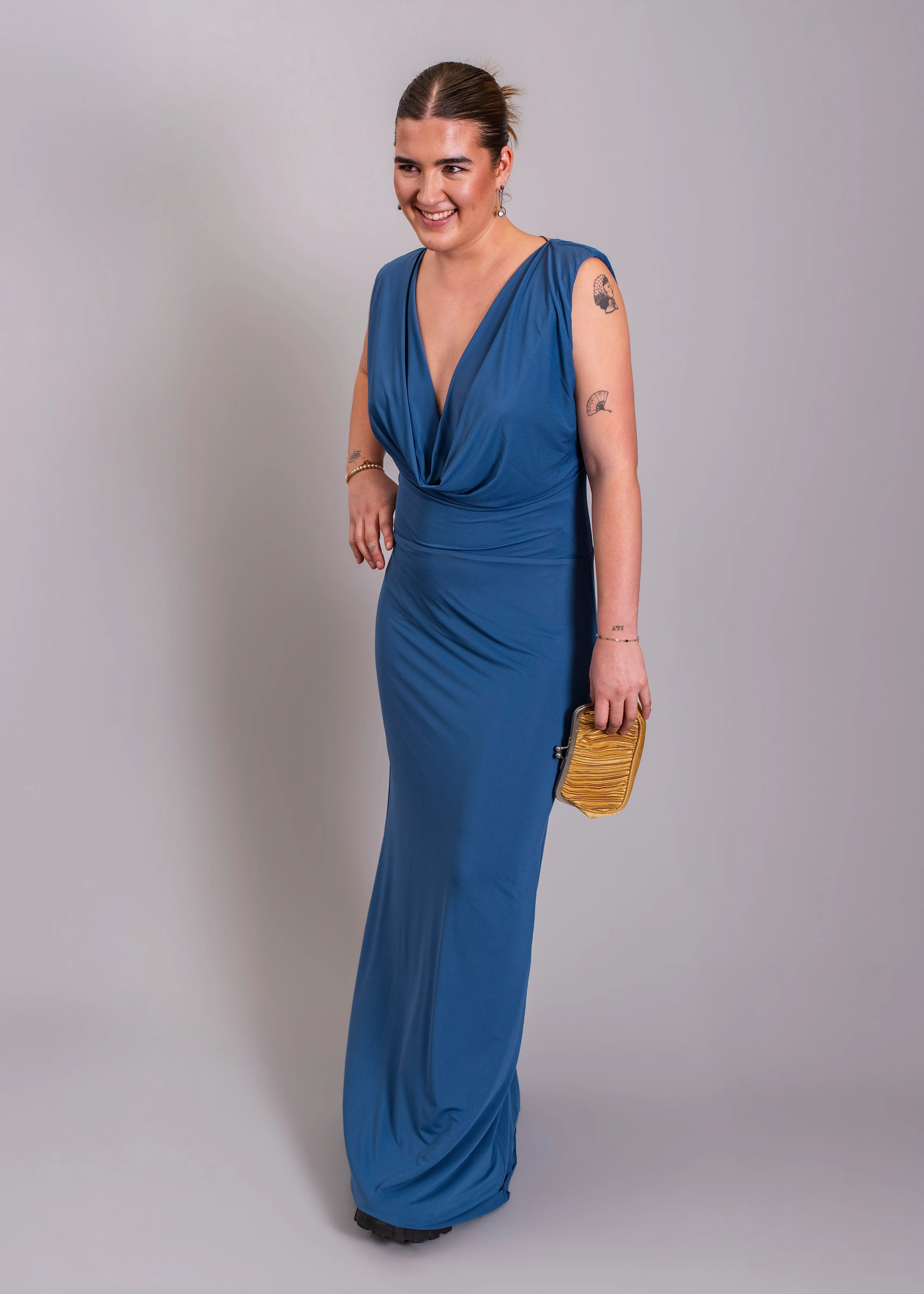 BEC AND BRIDGE - Brigitte cowl neck maxi dress in steel blue 