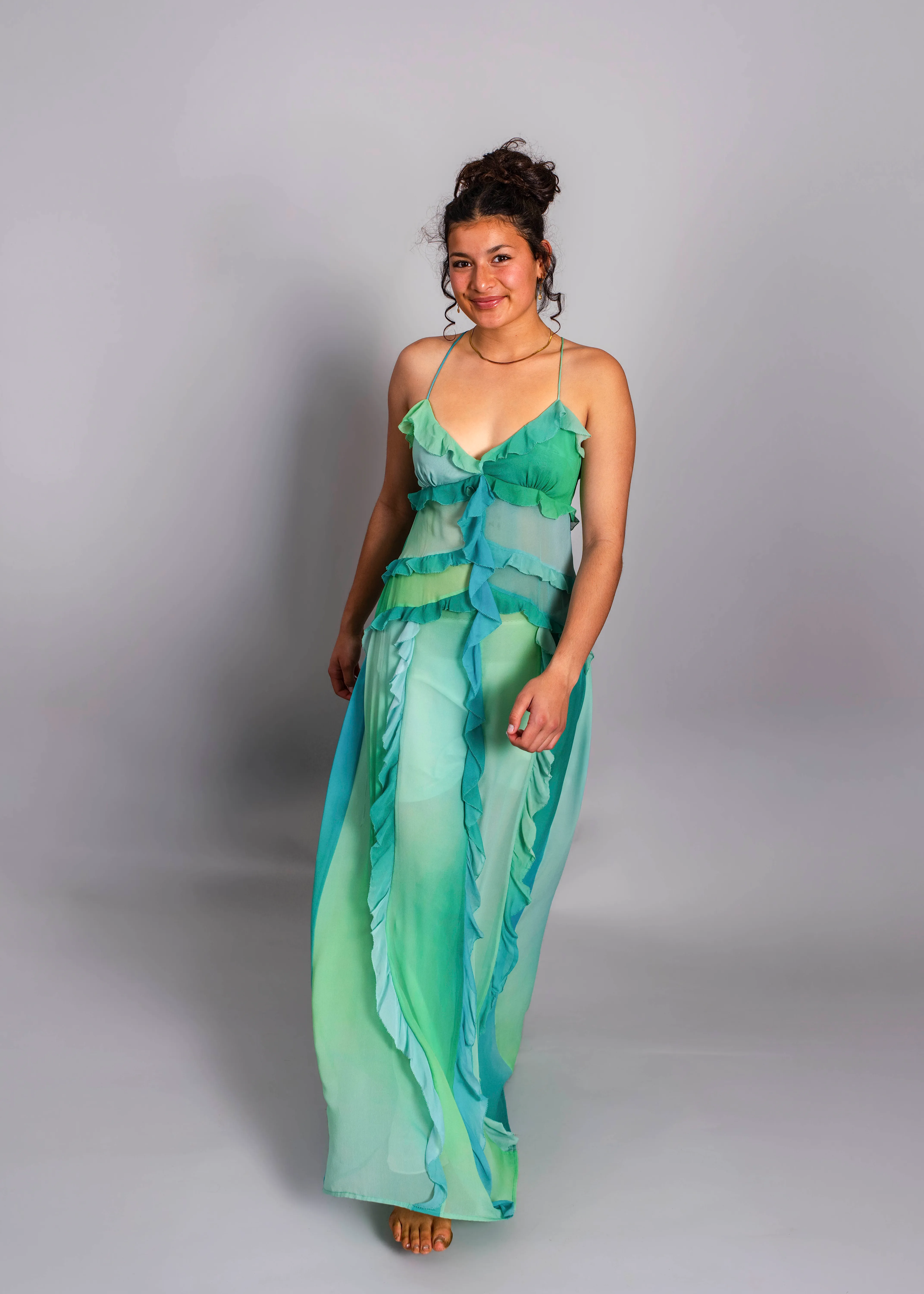 HANSEN AND GRETEL - Laila silk maxi dress in aura 
