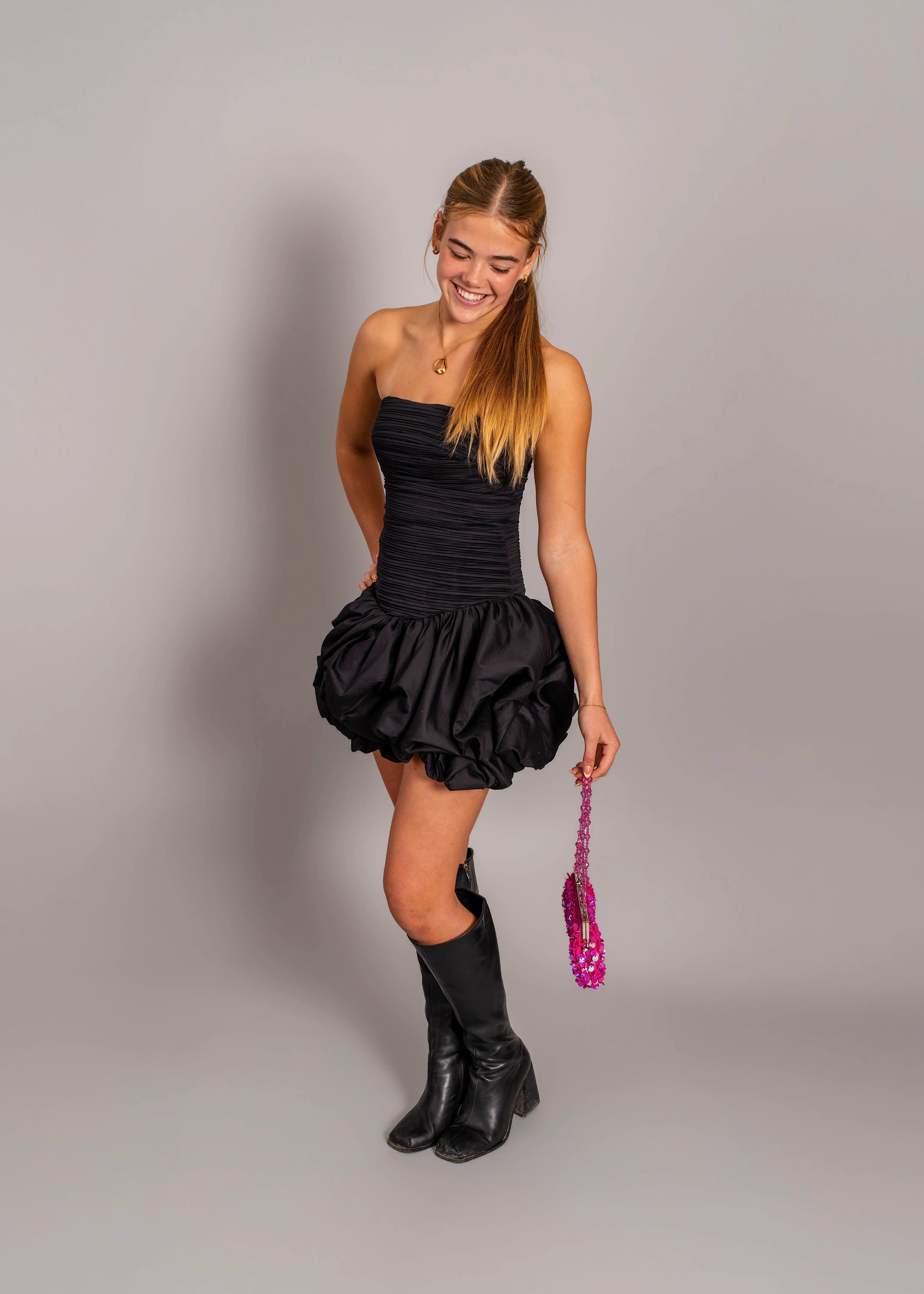 AJE - Violette bubble hem mini dress in black 