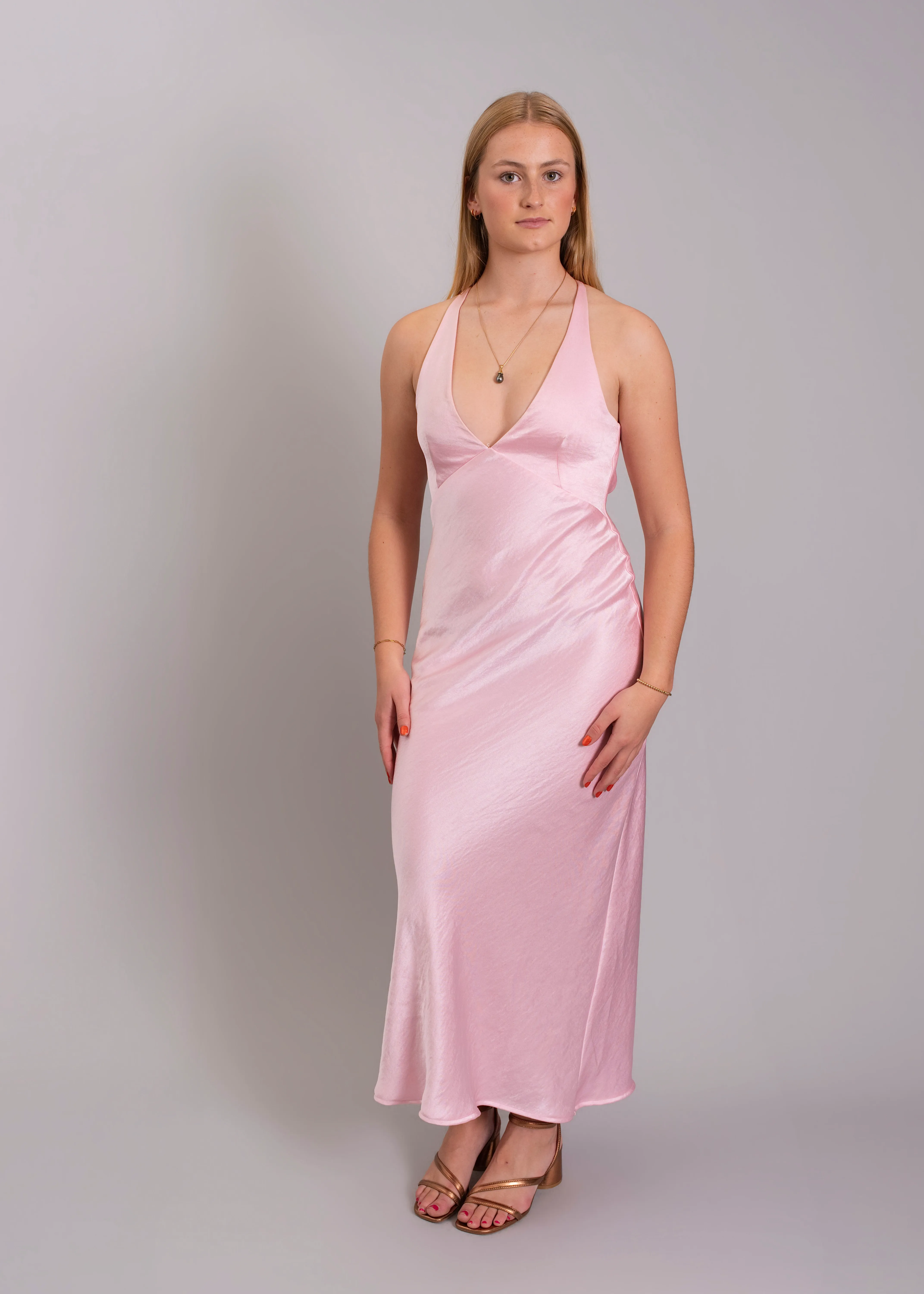 BEC AND BRIDGE - The dreamer V neck dress in powder pink 