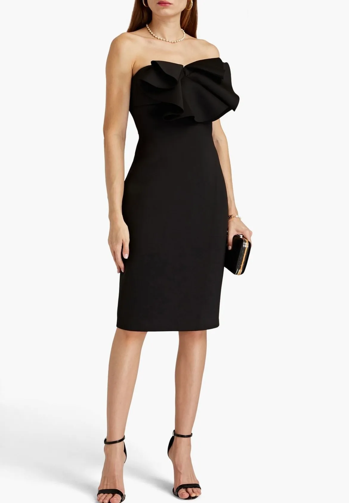 Badley Mischka Strapless Bow-Embellished Scuba Dress