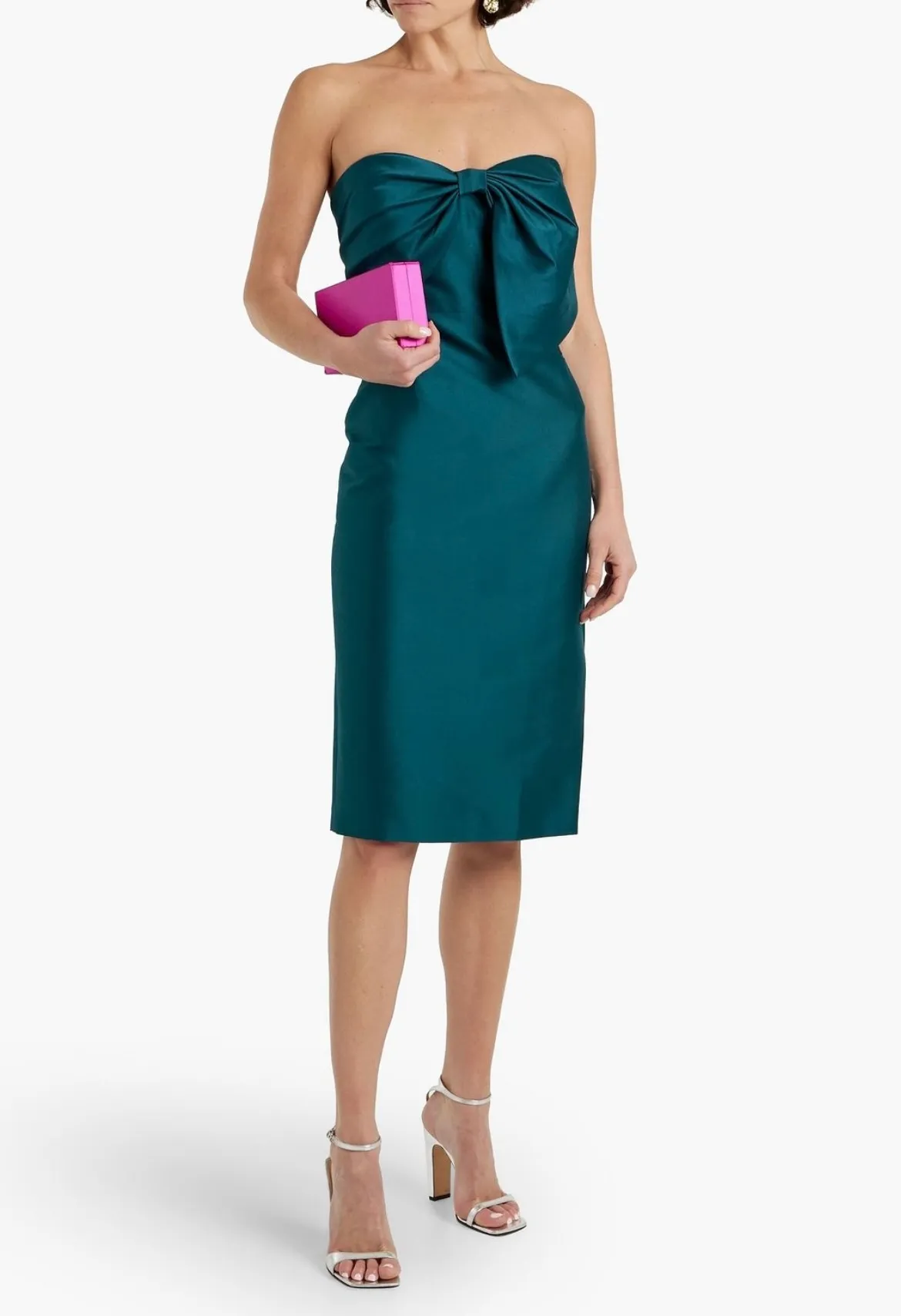 Badgley Mischka Strapless Bow-Embellished Faille Dress