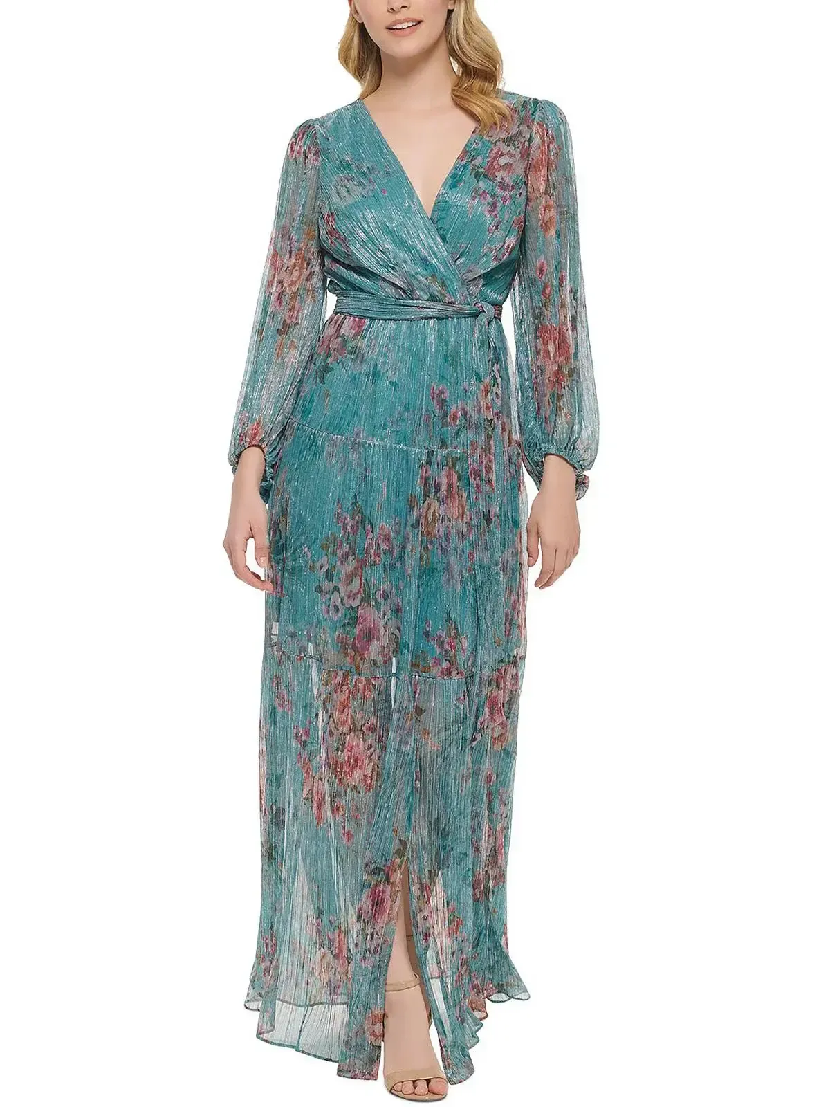 Eliza J Women's Floral V-Neck Metallic