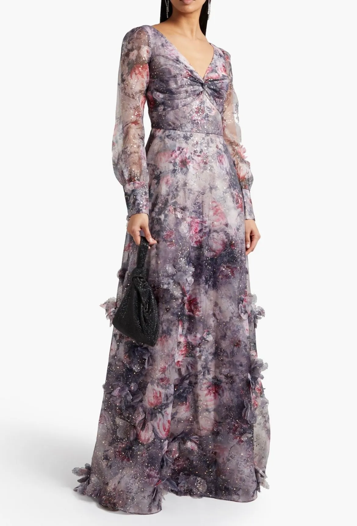 Marchesa Notte Twisted Floral-Appliqué Gown