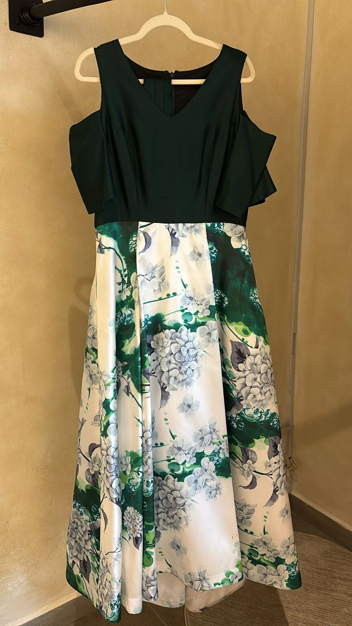 Jerry Carcamo Green and White Floral Gown