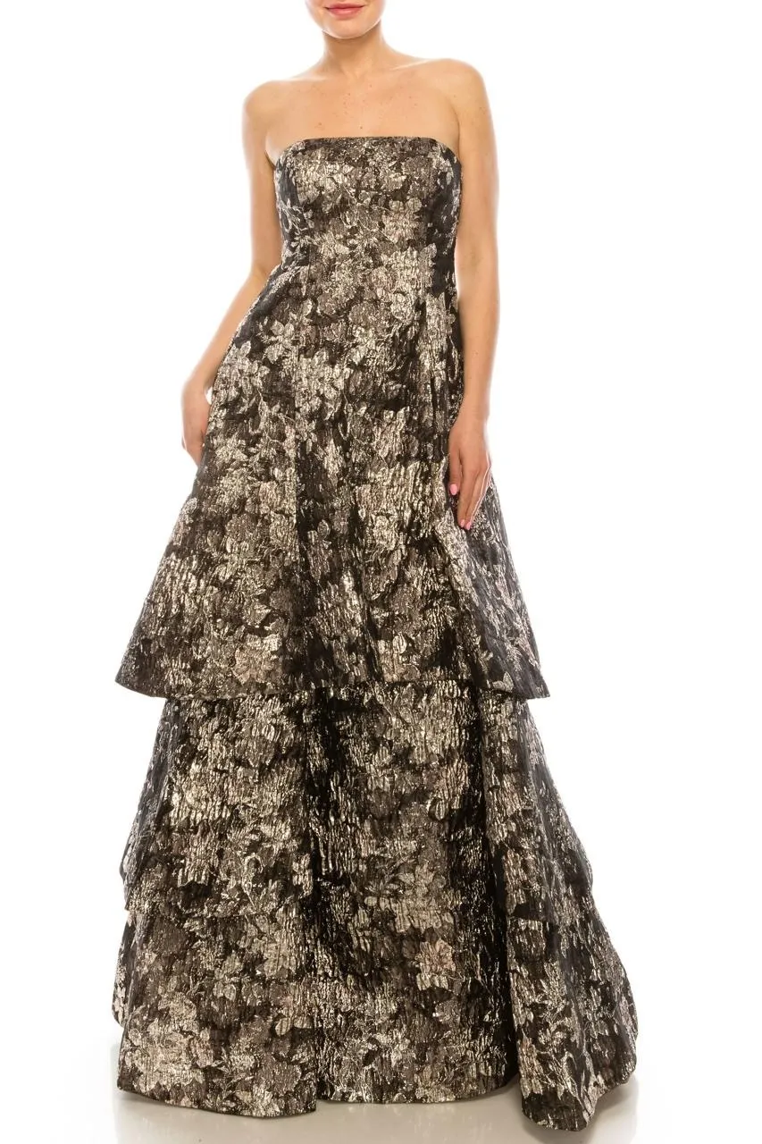 Aidan Mattox Strapless Metallic Tiered