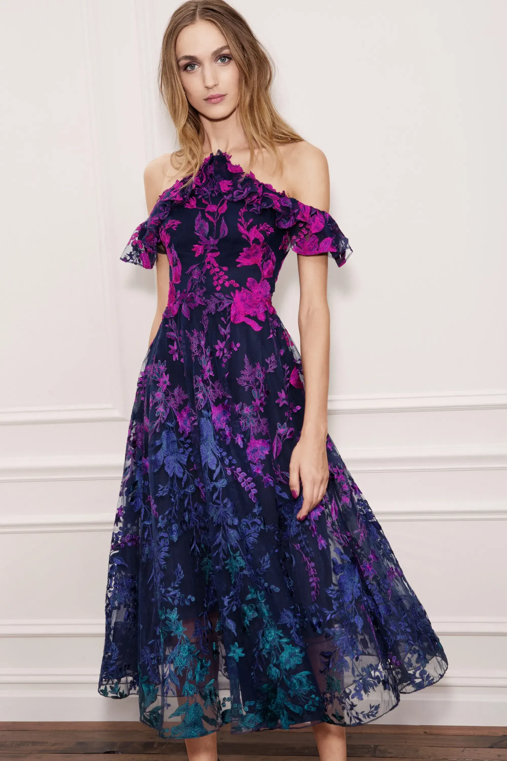 Notte by Marchesa A-line Midi Embroidered