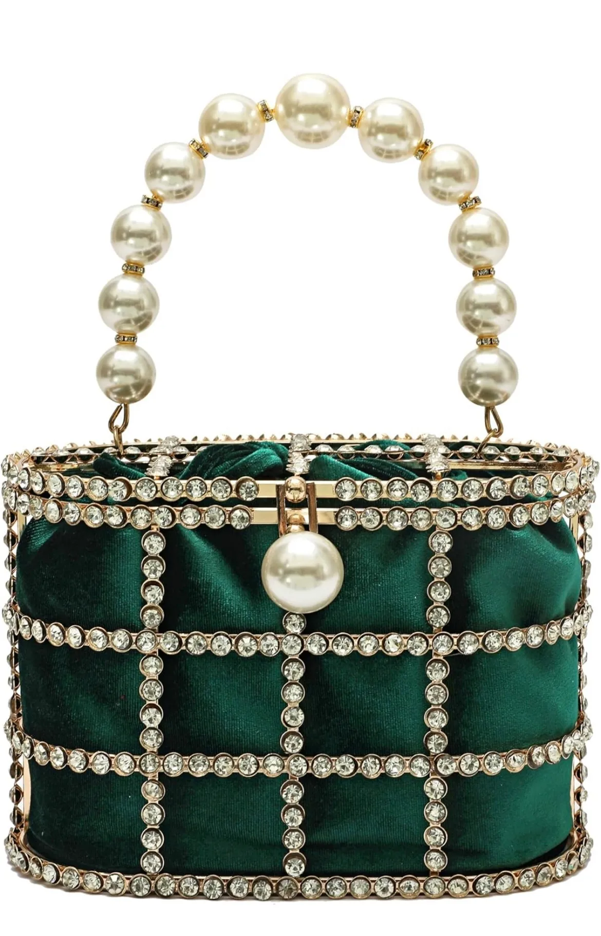Green Embellished Bag with Pearl Handle