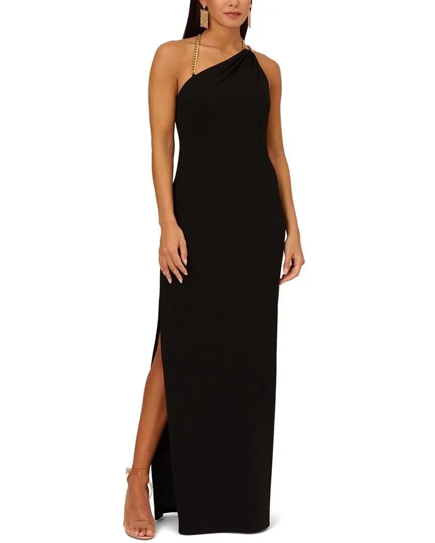 Aidan Mattox One-Shoulder Chain Dress