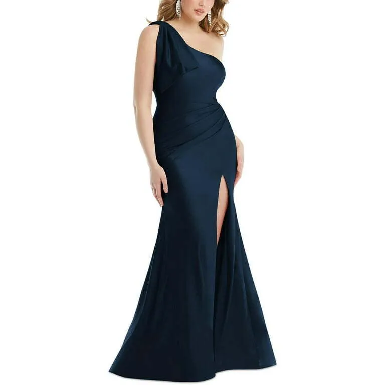 Cynthia & Sahar Navy One-Shoulder Gown
