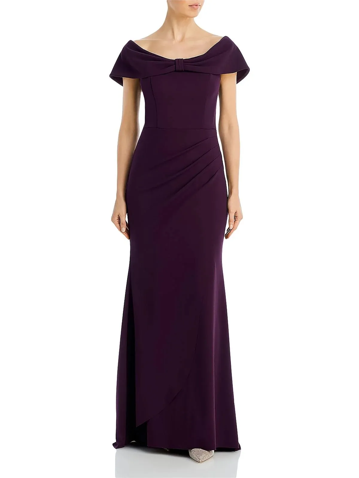 AQUA Off Shoulder Plum Gown