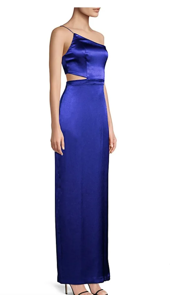 Aidan Mattox Satin One-Shoulder Gown in Electric Blue