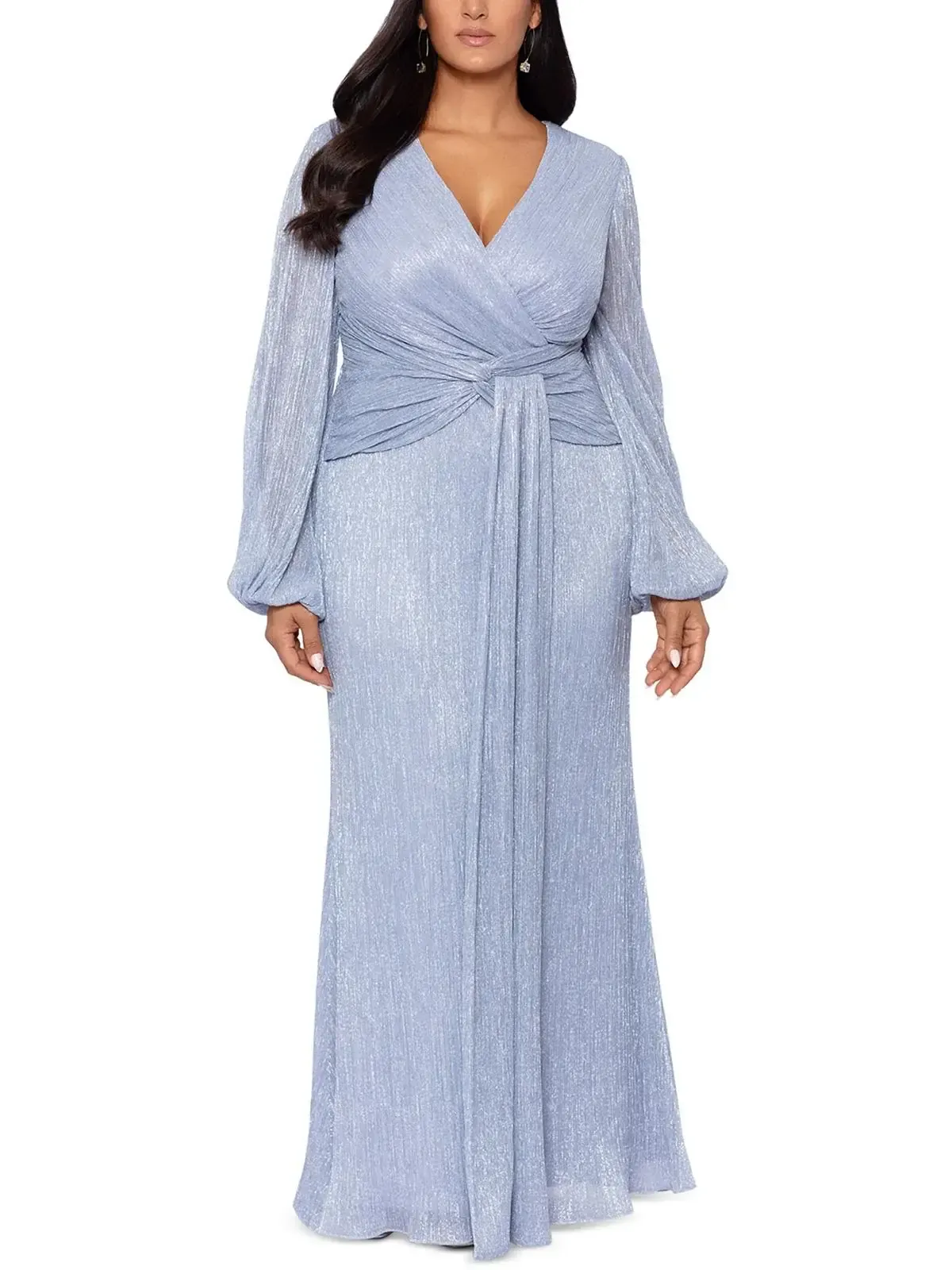 Betsy & Adam Crinkled Metallic Blue Dress