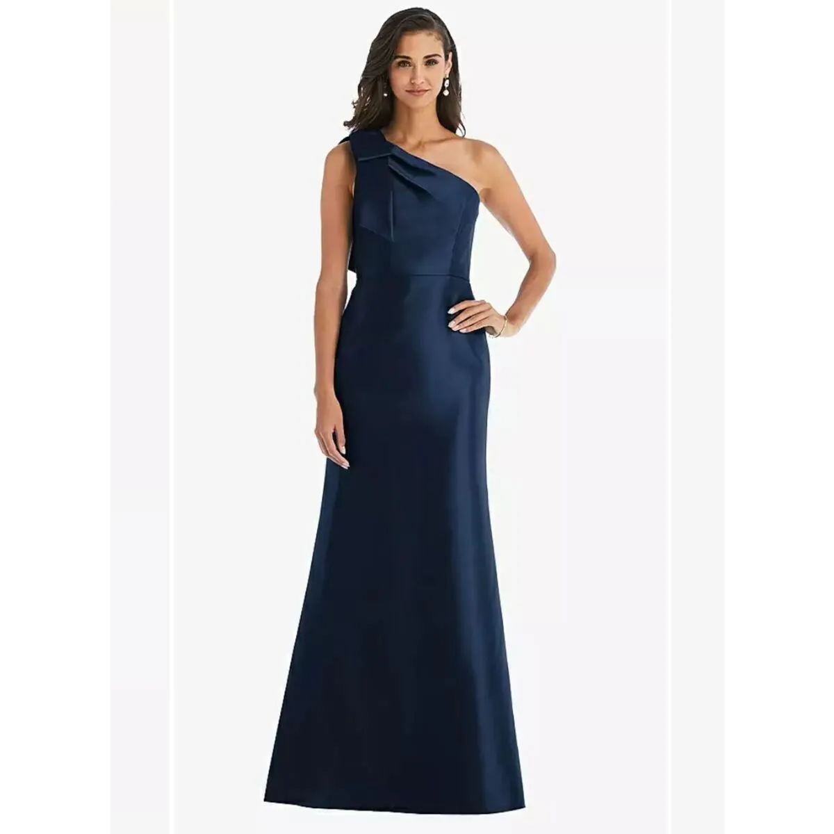 Alfred Snug Satin One Shoulder Navy Gown