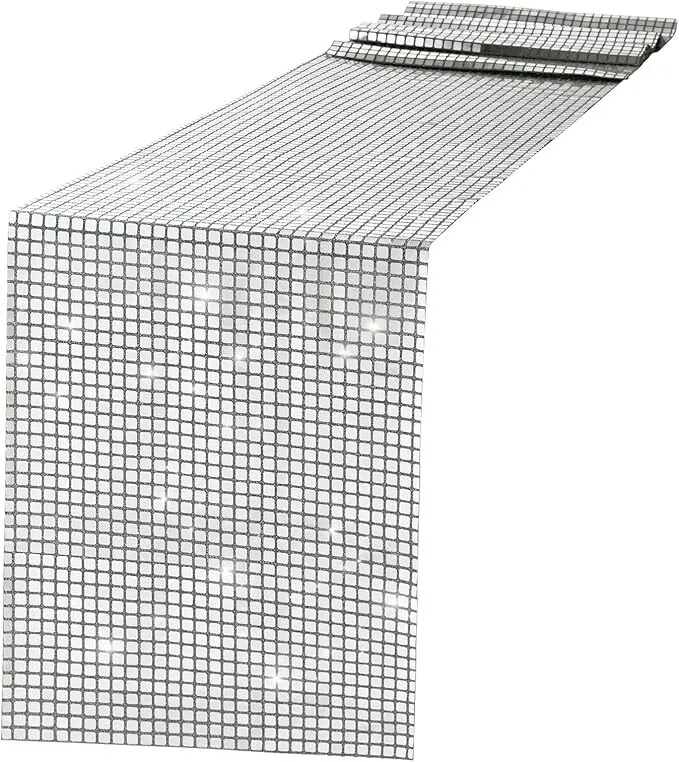 Disco Silver Sequin Table Runner 108"