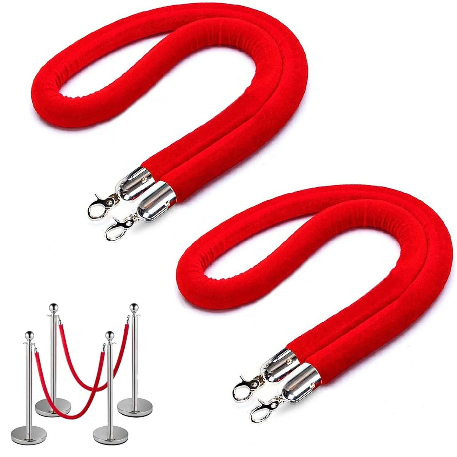 Velvet Stanchion Rope 1.5" Thick Red Cord for Ball Crown Top Style Barriers Post