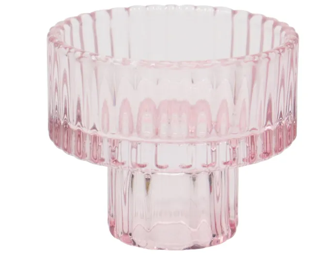 Pink Glass Tapered/Tea Light Candle Holder