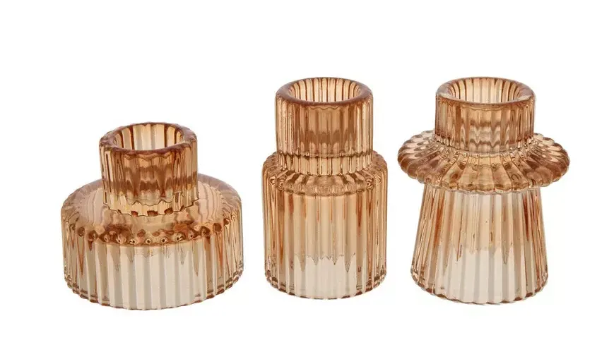Brown Ribbed Tapered Candle Holder